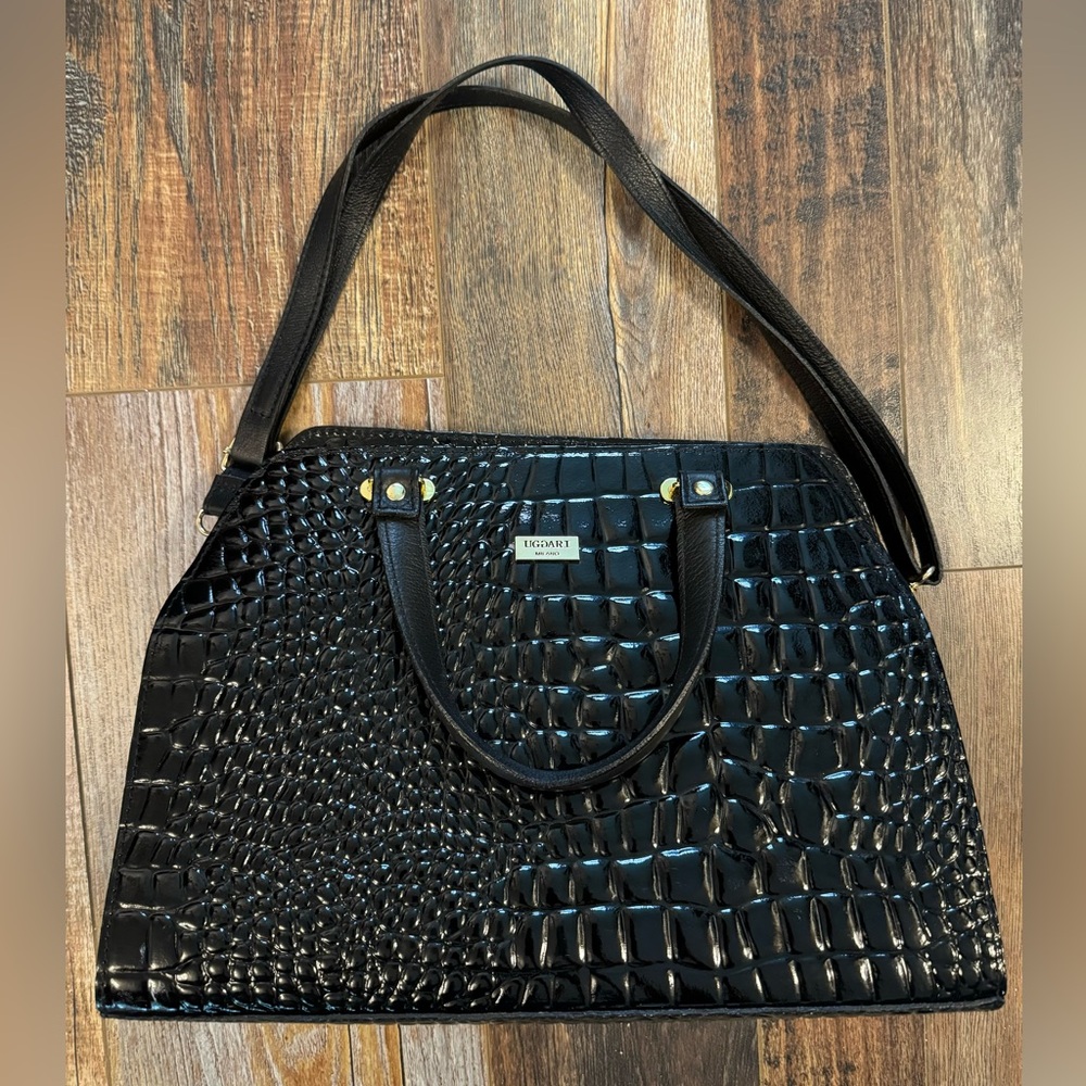 Handbag Purse Black Patent Croco embossed by Roberto Uggari of Italy